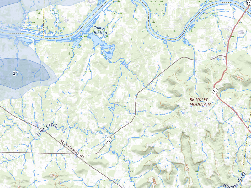 NEXRAD radar-signature map of the hail over Somerville, AL