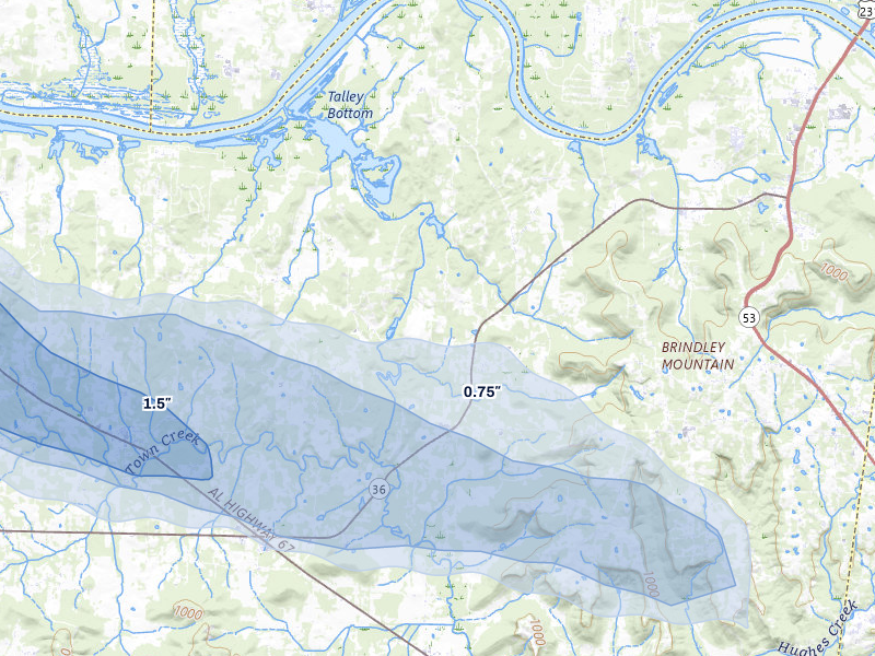 NEXRAD radar-signature map of the hail storm over Somerville, AL on Jun 1, 2026
