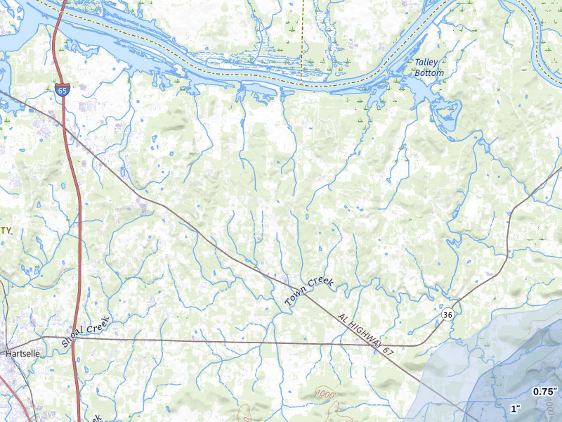NEXRAD radar-signature map of the hail storm over Somerville, AL on Aug 9, 2026