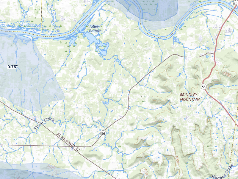 NEXRAD radar-signature map of the hail storm over Somerville, AL on Aug 17, 2026