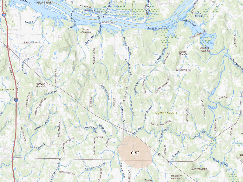 Radar-estimated hail-size map of the storm over Somerville, AL