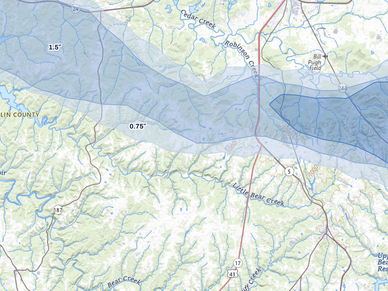 NEXRAD radar-signature map of the hail over Spruce Pine, AL
