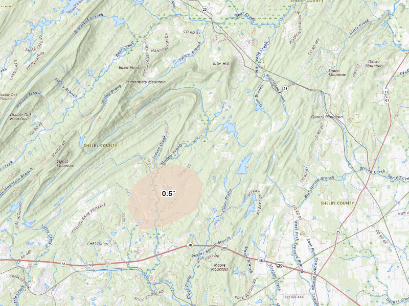 Radar-estimated hail-size map of the storm over Sterrett, AL