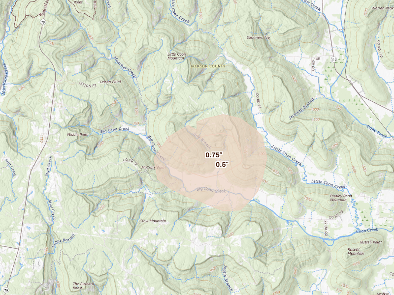 Radar-estimated hail-size map of the storm over Stevenson, AL