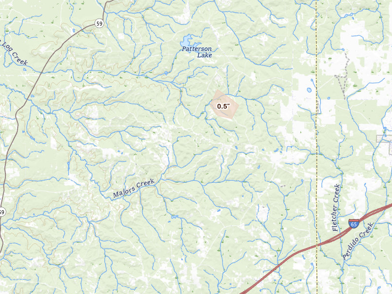 Radar-estimated hail-size map of the storm over Stockton, AL on Jan 3, 2026