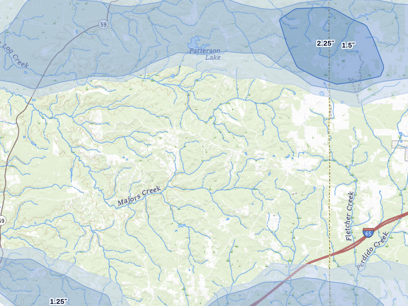 NEXRAD radar-signature map of the hail storm over Stockton, AL on May 6, 2026