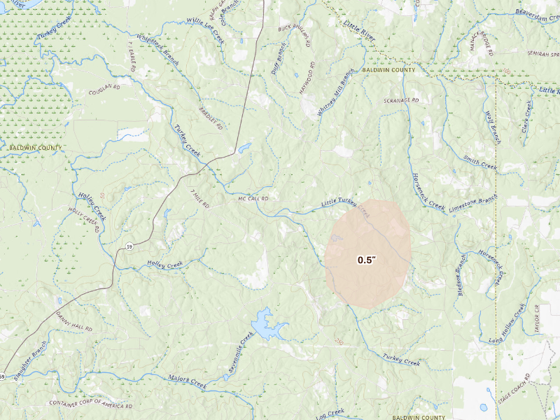 Radar-estimated hail-size map of the storm over Stockton, AL