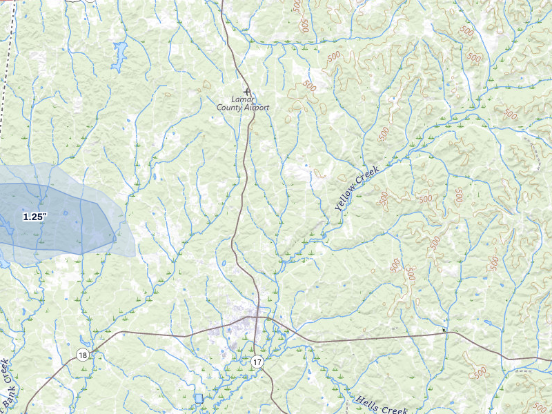 NEXRAD radar-signature map of the hail storm over Sulligent, AL on Aug 17, 2026