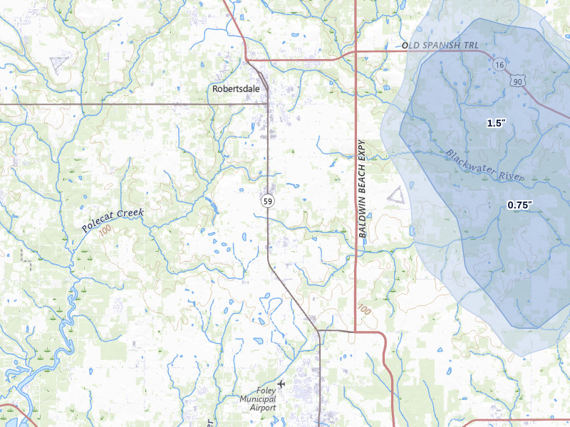 NEXRAD radar-signature map of the hail storm over Summerdale, AL on Aug 16, 2026