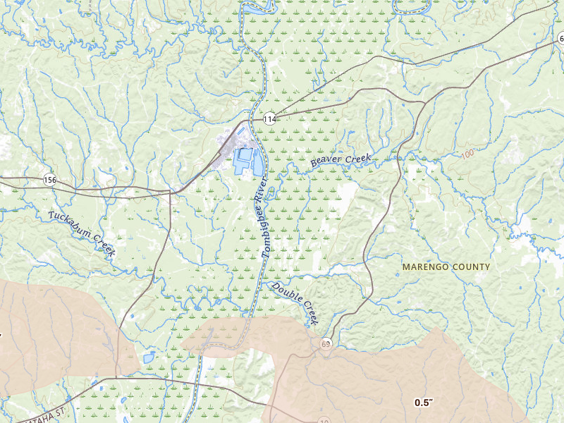 Radar-estimated hail-size map of the storm over Sweet Water, AL on Apr 28, 2026