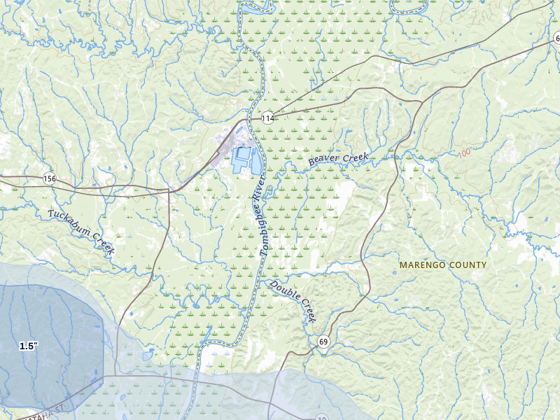 NEXRAD radar-signature map of the hail storm over Sweet Water, AL on Apr 28, 2026
