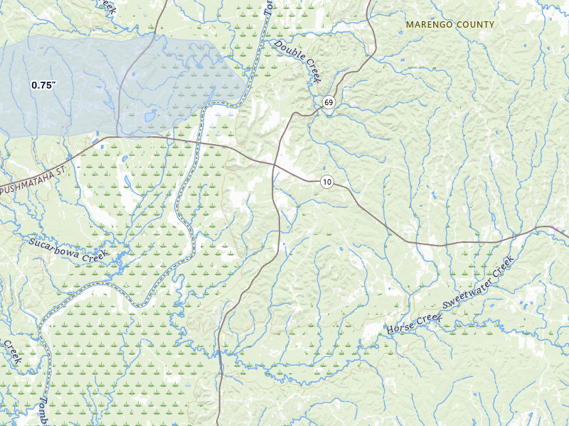 NEXRAD radar-signature map of the hail storm over Sweet Water, AL on May 6, 2026