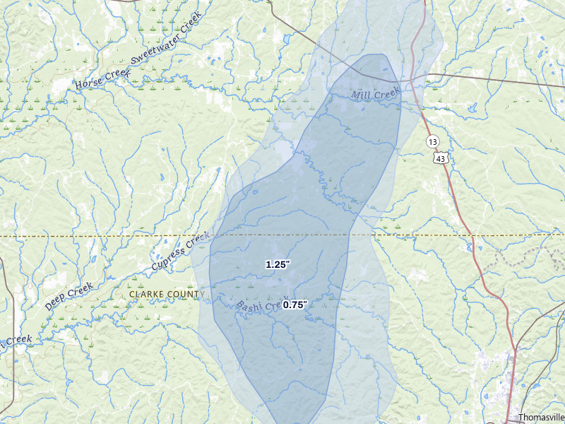 NEXRAD radar-signature map of the hail storm over Sweet Water, AL on Aug 19, 2026