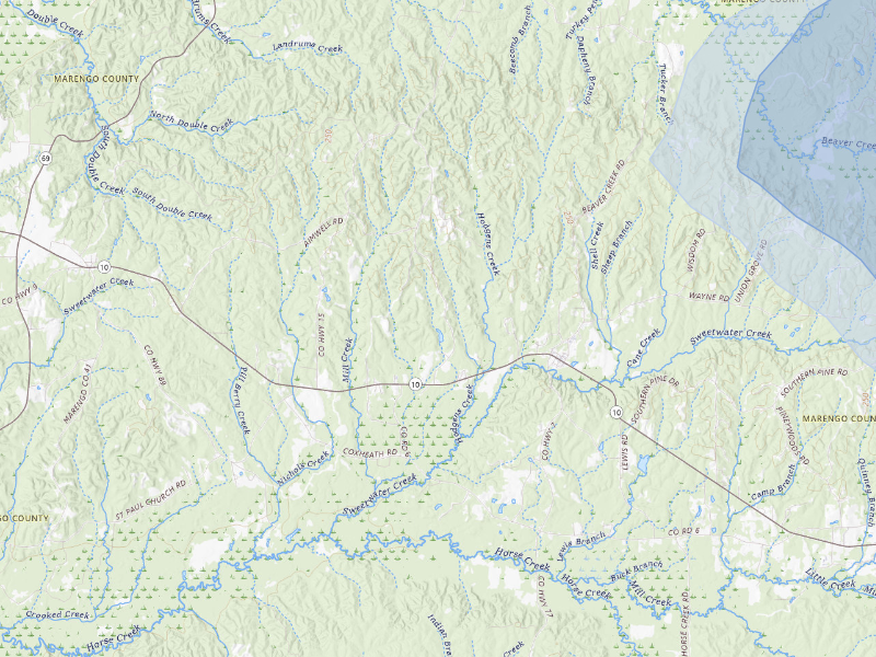 NEXRAD radar-signature map of the hail storm over Sweet Water, AL on Aug 24, 2026
