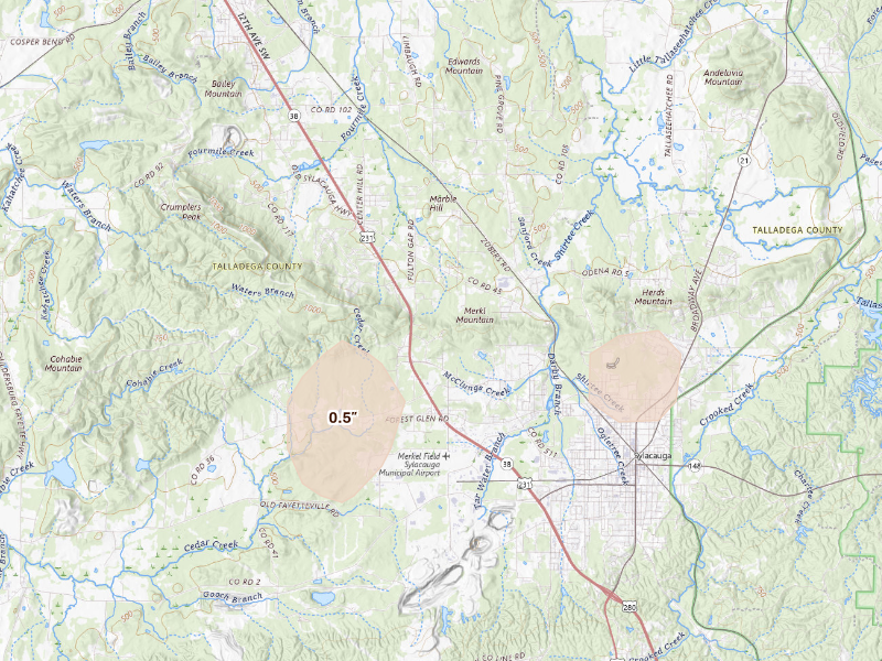 Radar-estimated hail-size map of the storm over Sylacauga, AL