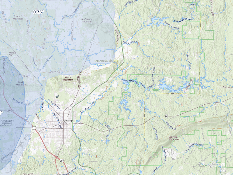 NEXRAD radar-signature map of the hail storm over Sylacauga, AL on Sep 21, 2026