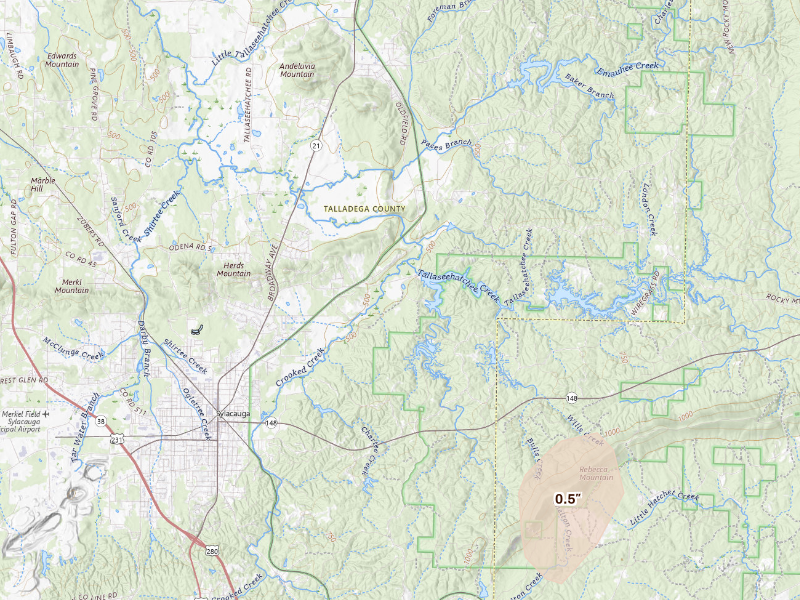 Radar-estimated hail-size map of the storm over Sylacauga, AL