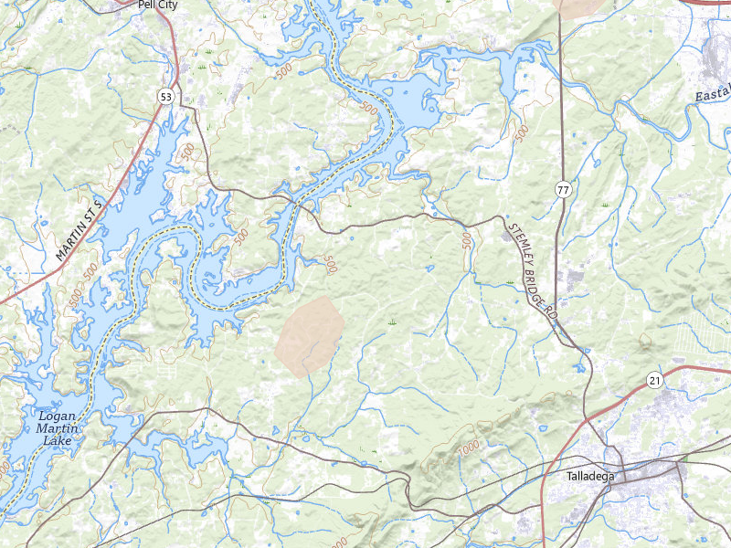 Radar-estimated hail-size map of the storm over Talladega, AL on Aug 7, 2026
