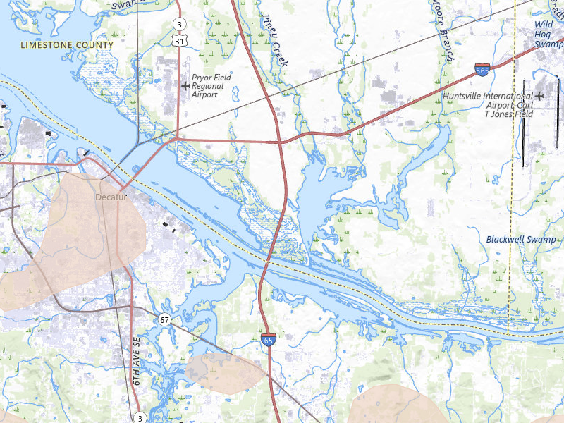 Radar-estimated hail-size map of the storm over Tanner, AL on Jun 1, 2026