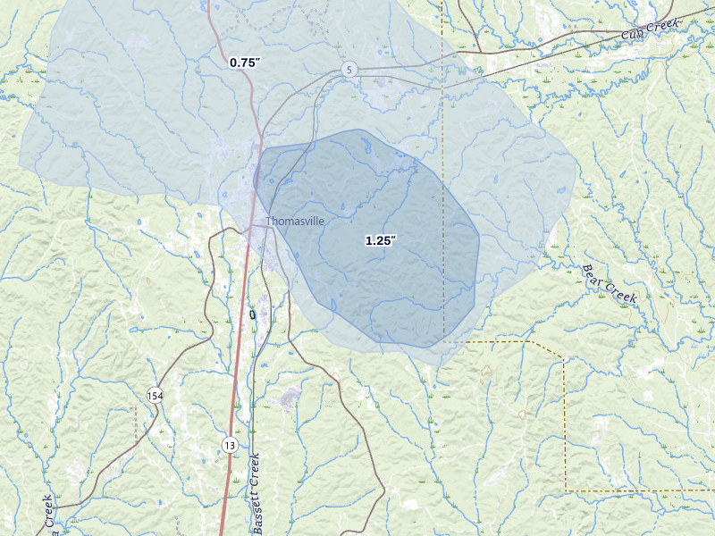 NEXRAD radar-signature map of the hail storm over Thomasville, AL on Jul 5, 2026