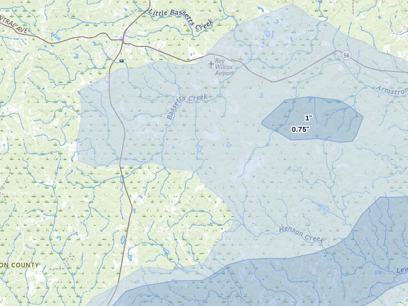 NEXRAD radar-signature map of the hail storm over Tibbie, AL on May 6, 2026