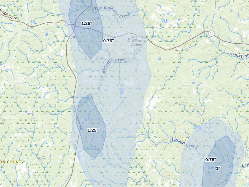 NEXRAD radar-signature map of the hail storm over Tibbie, AL on Aug 19, 2026