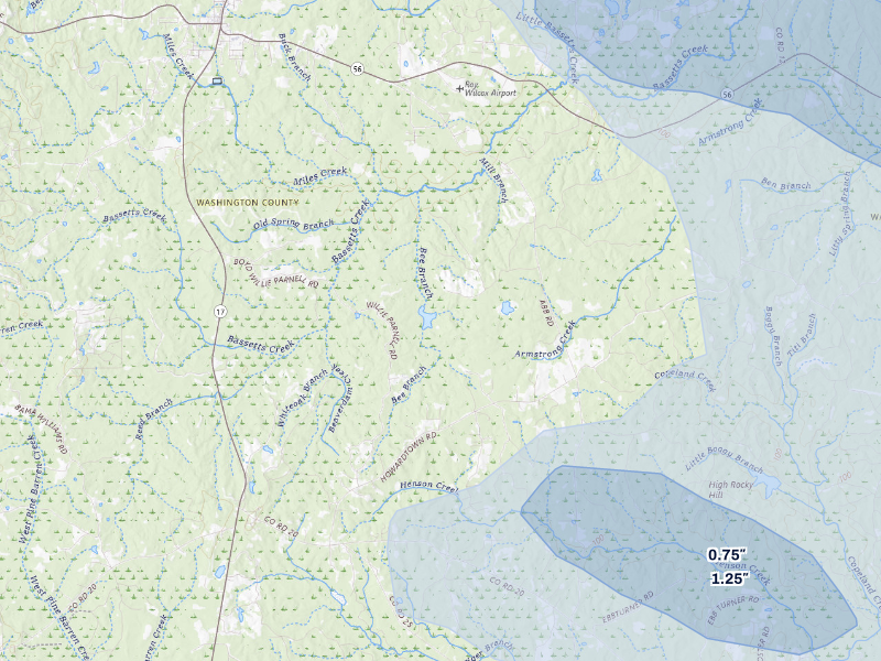 NEXRAD radar-signature map of the hail storm over Tibbie, AL on Aug 21, 2026