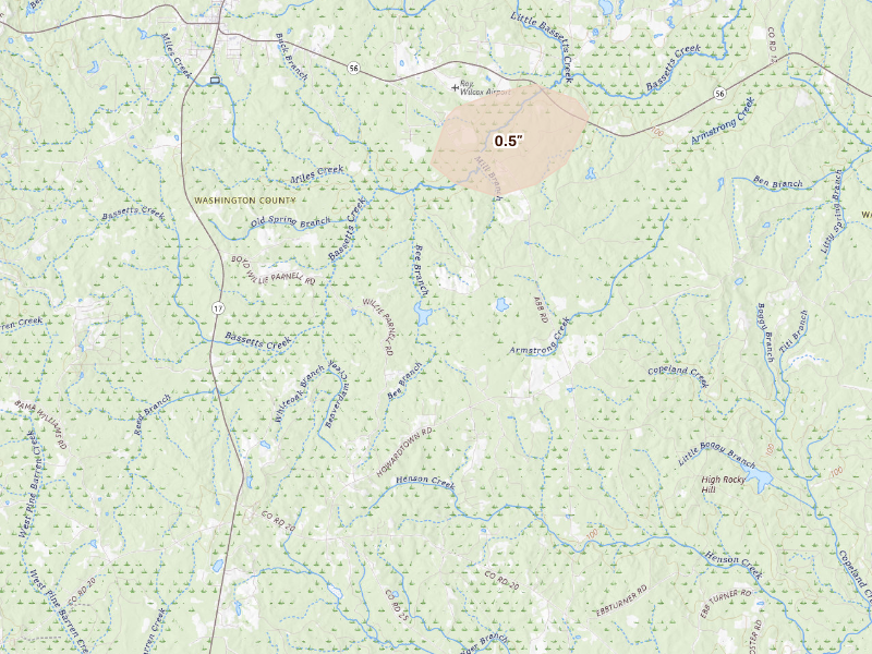 Radar-estimated hail-size map of the storm over Tibbie, AL