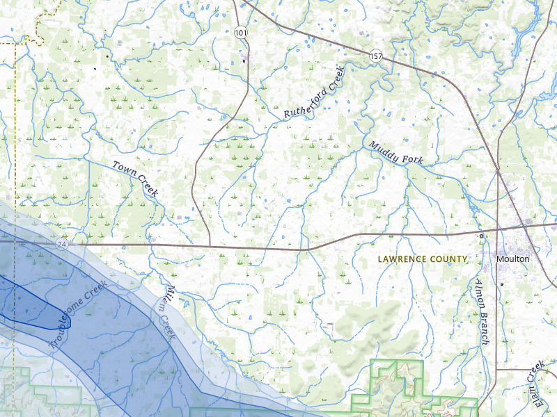 NEXRAD radar-signature map of the hail over Town Creek, AL