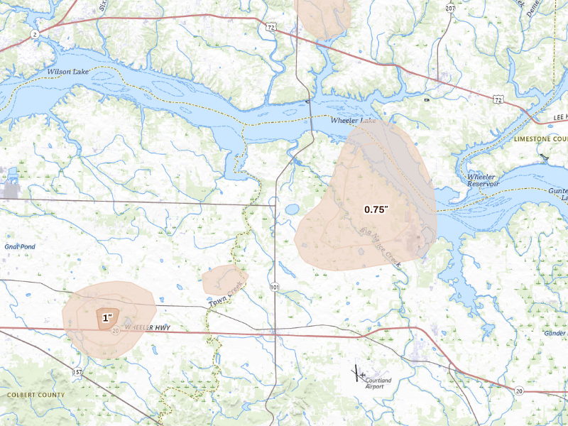 Radar-estimated hail-size map of the storm over Town Creek, AL