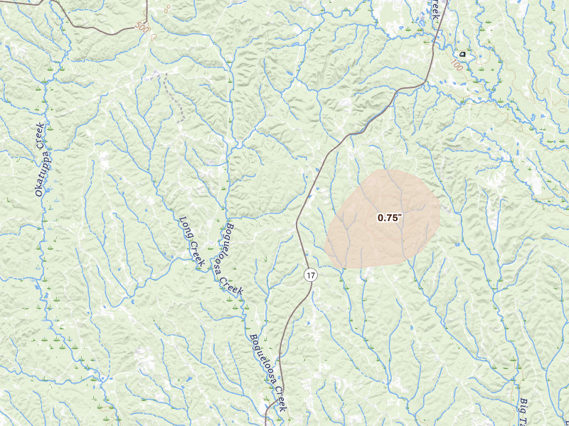 Radar-estimated hail-size map of the storm over Toxey, AL on May 23, 2026
