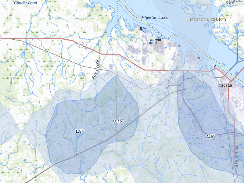 NEXRAD radar-signature map of the hail over Trinity, AL
