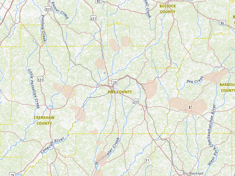 Radar-estimated hail-size map of the storm over Troy, AL