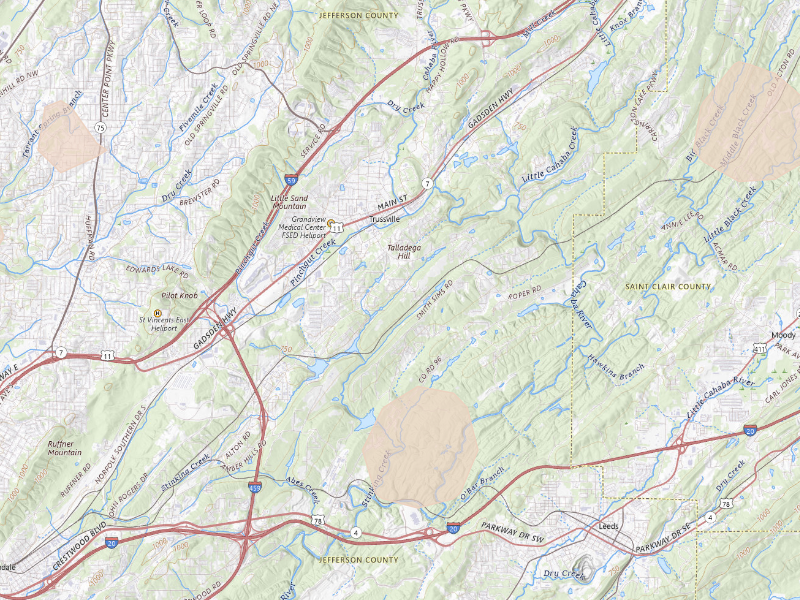 Radar-estimated hail-size map of the storm over Trussville, AL