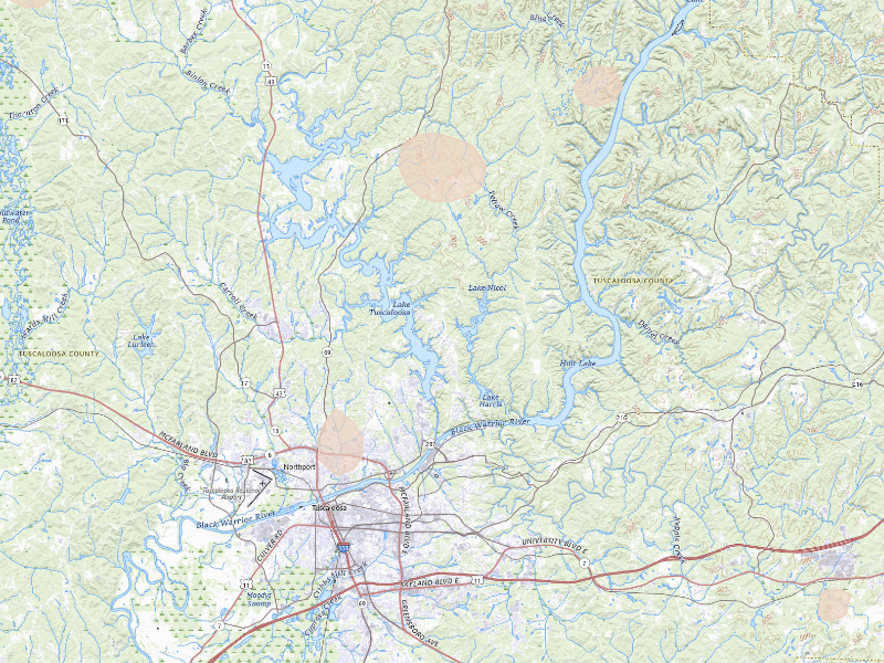 Radar-estimated hail-size map of the storm over Tuscaloosa, AL