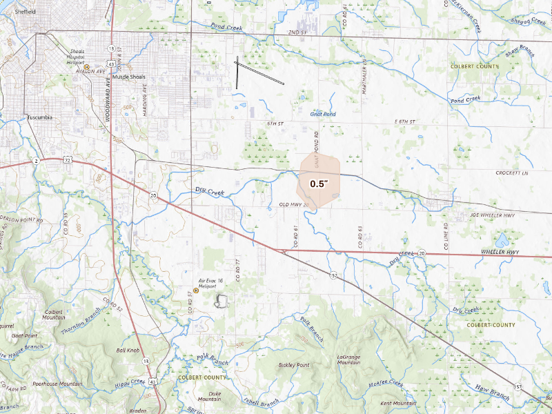 Radar-estimated hail-size map of the storm over Tuscumbia, AL