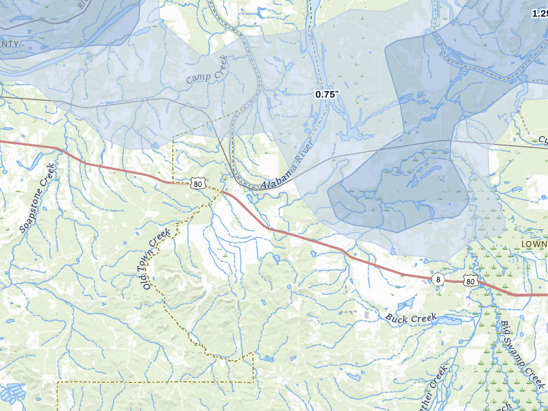 NEXRAD radar-signature map of the hail over Tyler, AL