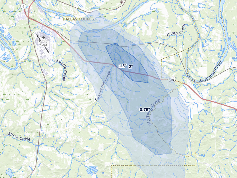 NEXRAD radar-signature map of the hail storm over Tyler, AL on Aug 18, 2026