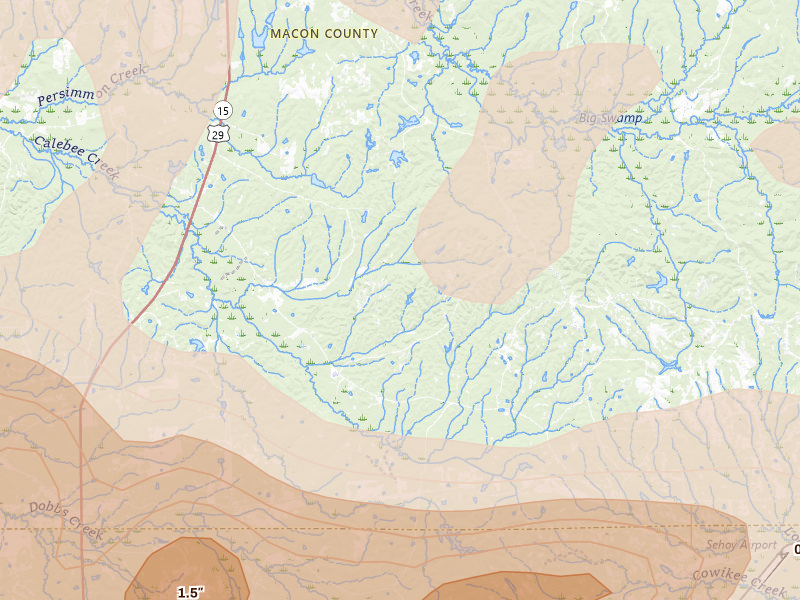 Radar-estimated hail-size map of the storm over Union Springs, AL on May 6, 2026