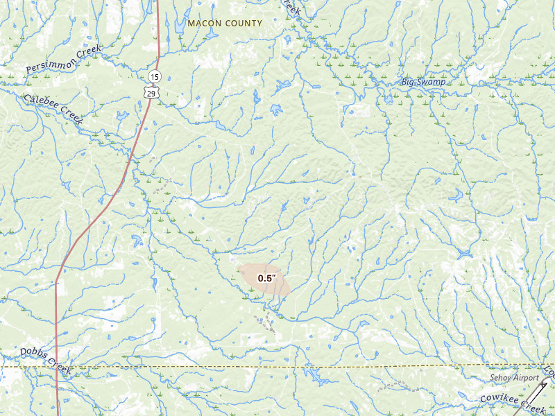 Radar-estimated hail-size map of the storm over Union Springs, AL