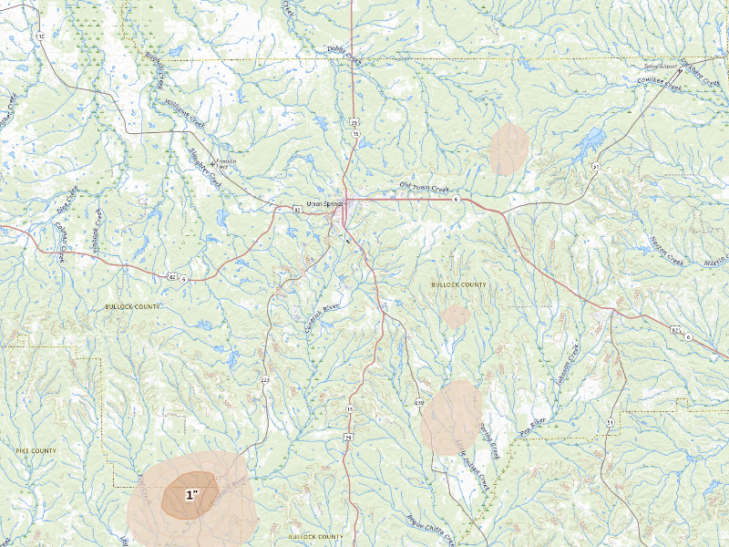 Radar-estimated hail-size map of the storm over Union Springs, AL