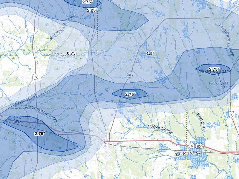 NEXRAD radar-signature map of the hail storm over Uniontown, AL on May 6, 2026
