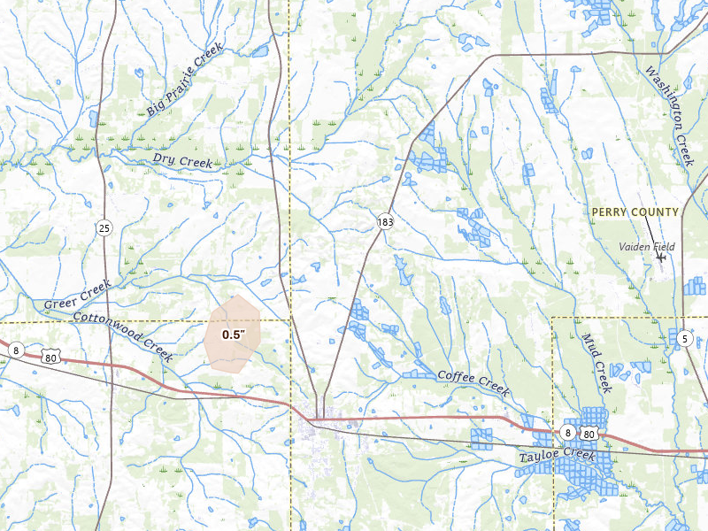 Radar-estimated hail-size map of the storm over Uniontown, AL
