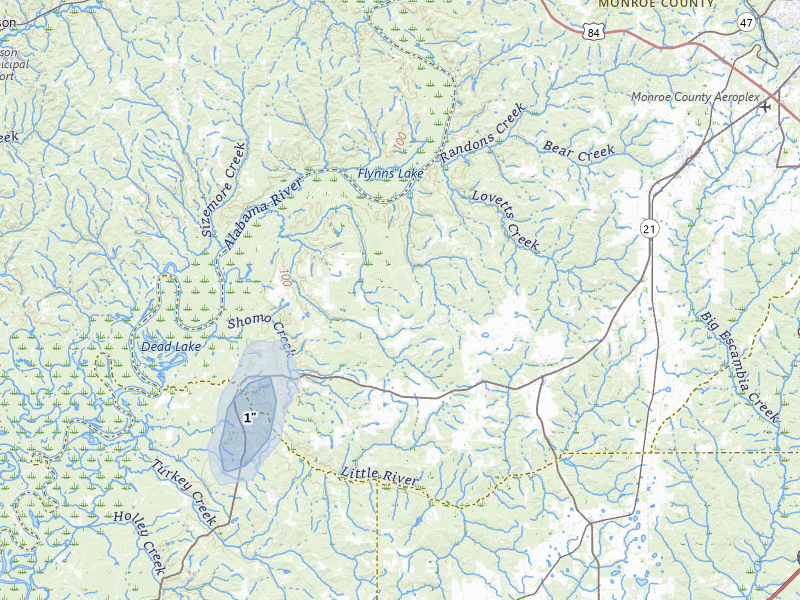 NEXRAD radar-signature map of the hail storm over Uriah, AL on Aug 9, 2026