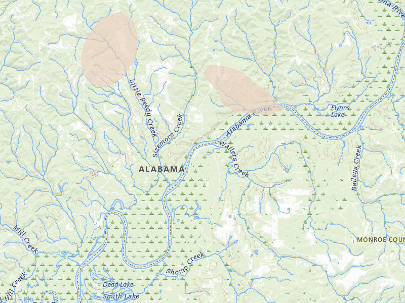 Radar-estimated hail-size map of the storm over Uriah, AL on Aug 21, 2026