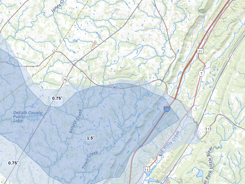 NEXRAD radar-signature map of the hail over Valley Head, AL
