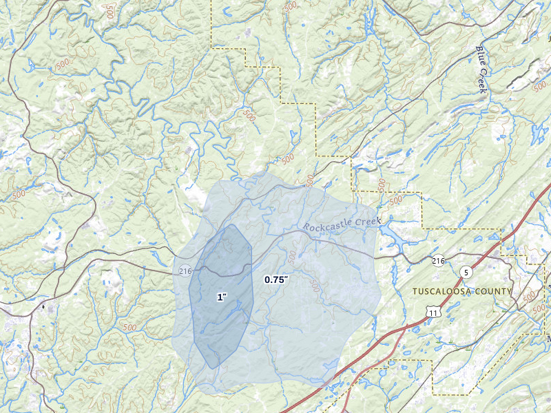 NEXRAD radar-signature map of the hail over Vance, AL