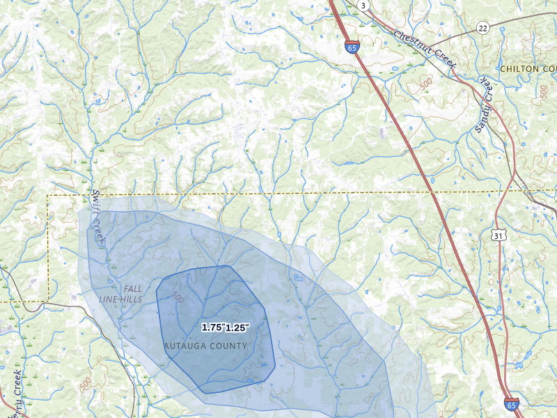 NEXRAD radar-signature map of the hail storm over Verbena, AL on May 31, 2026