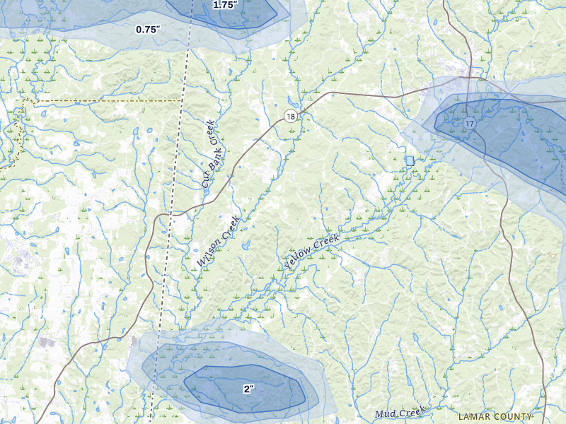 NEXRAD radar-signature map of the hail storm over Vernon, AL on Apr 28, 2026