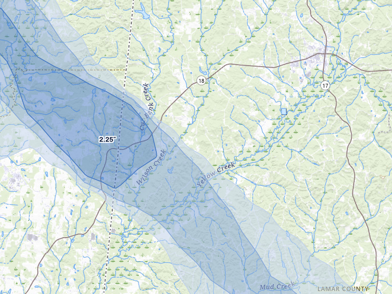 NEXRAD radar-signature map of the hail over Vernon, AL